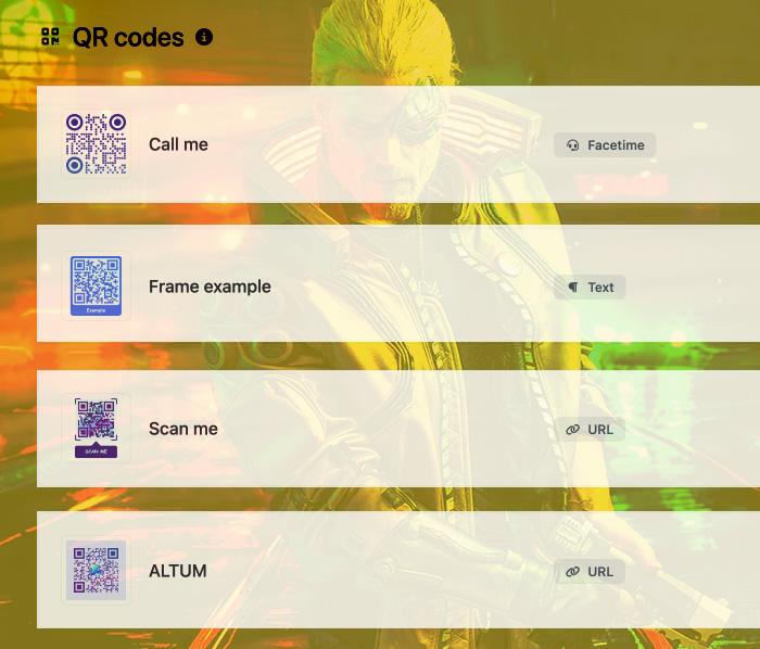 Screenshot of the app QR code system page